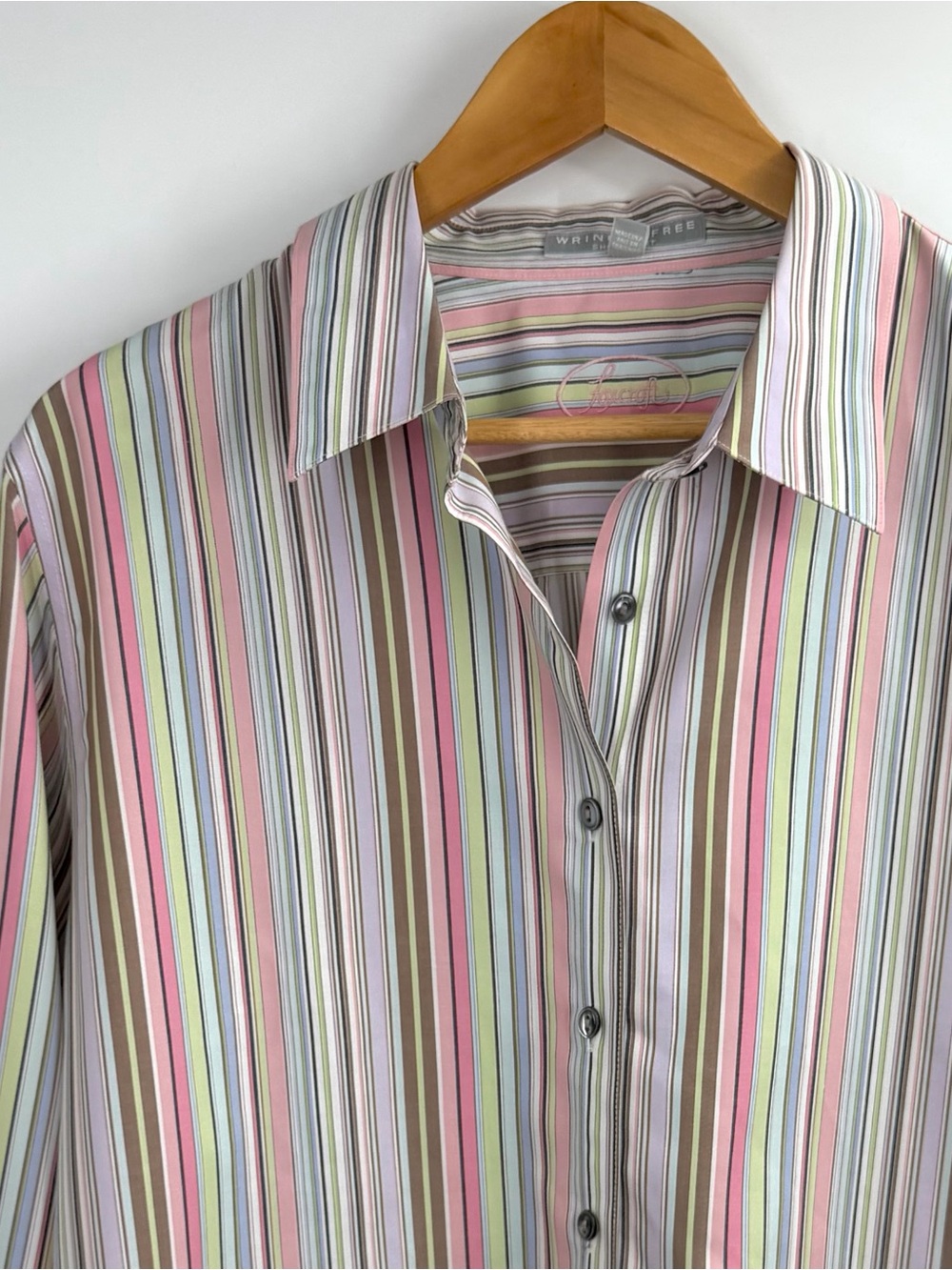 Foxcroft Multicolor Retro Pastel Striped Dress Shirt - Picture 4 of 14